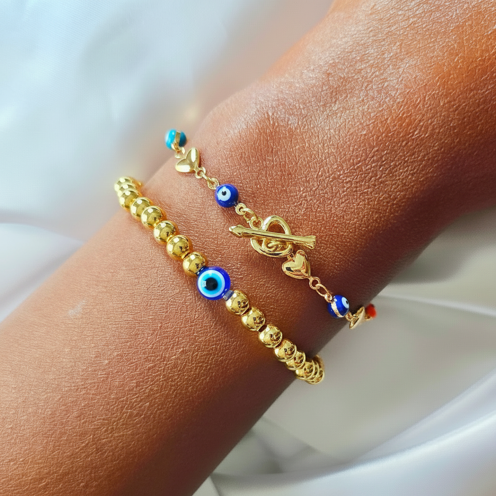 Evil Eye | 14k Gold Heart Rainbow Toggle Bracelet