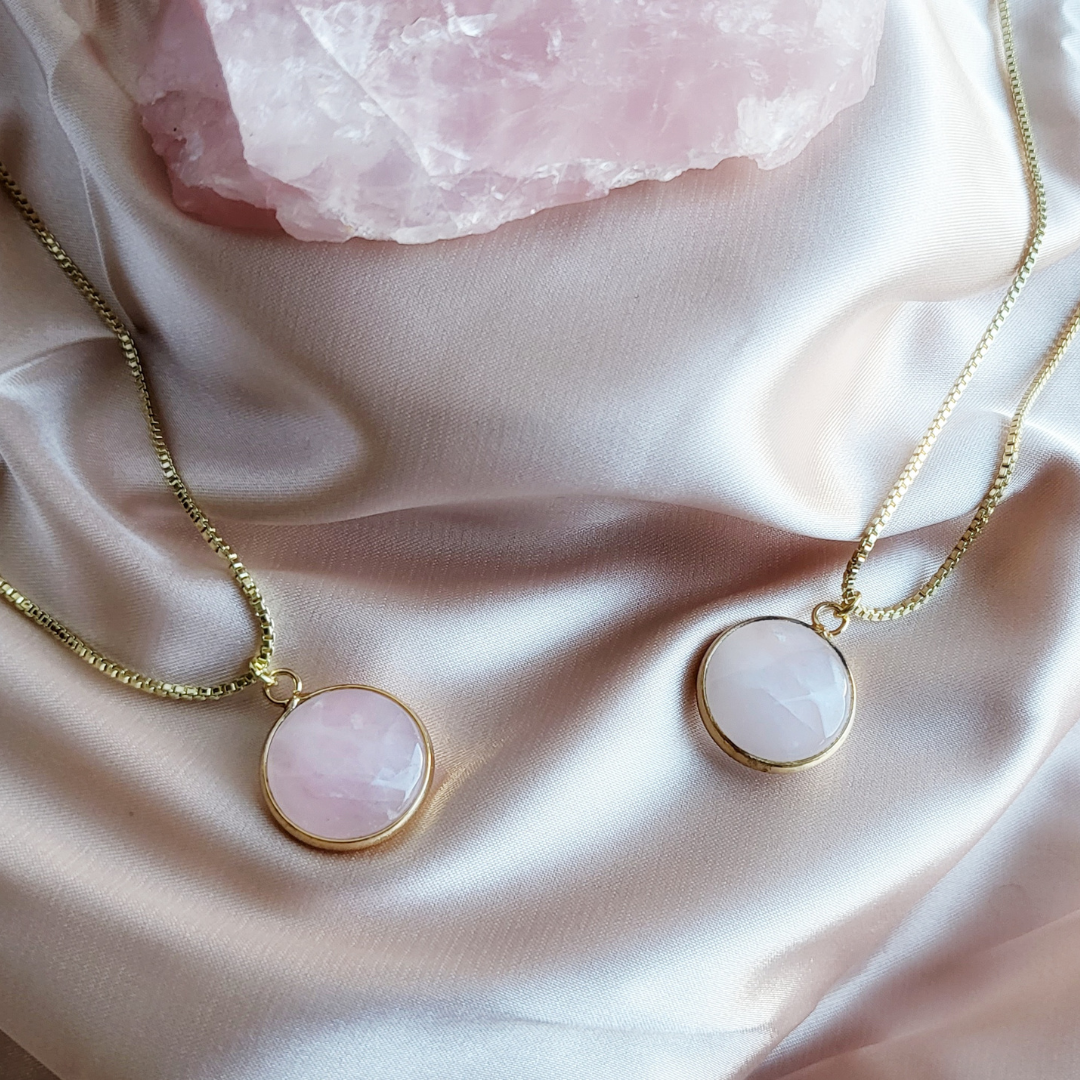 ROSE QUARTZ | 14K Gold Box Chain Pendant Necklace