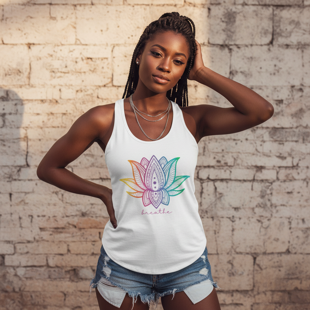 Just Breathe Yoga Tank Top | Rainbow Lotus Tank Top