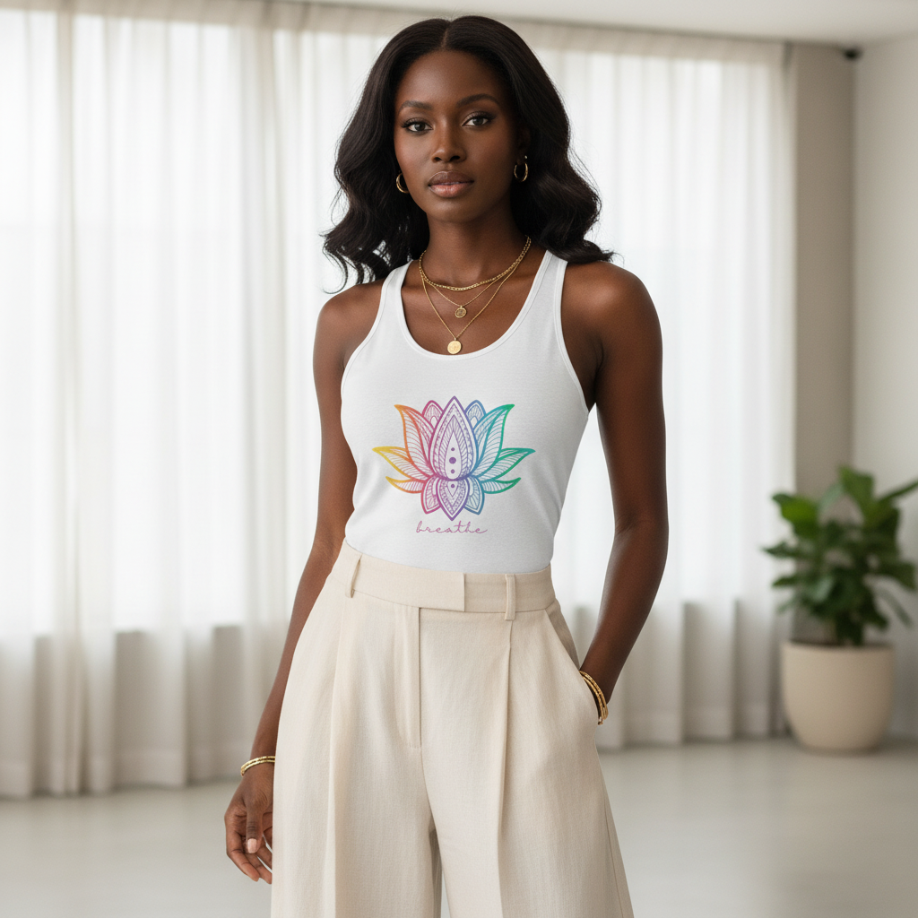 Just Breathe Yoga Tank Top | Rainbow Lotus Tank Top