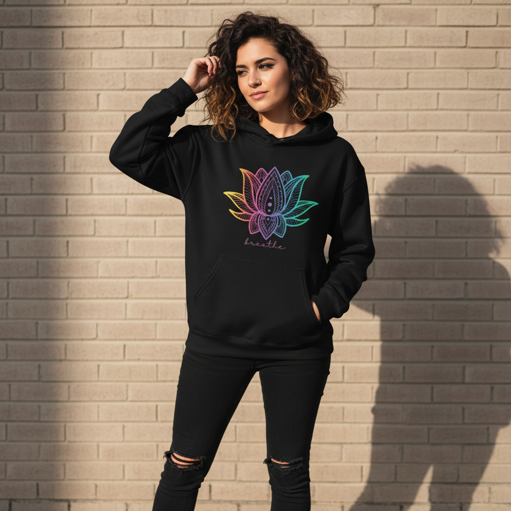 Just Breathe Yoga Hoodie | Rainbow Lotus Pullover