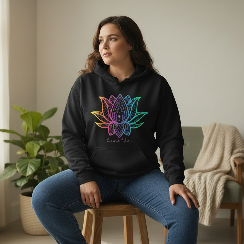 Just Breathe Yoga Hoodie | Rainbow Lotus Pullover
