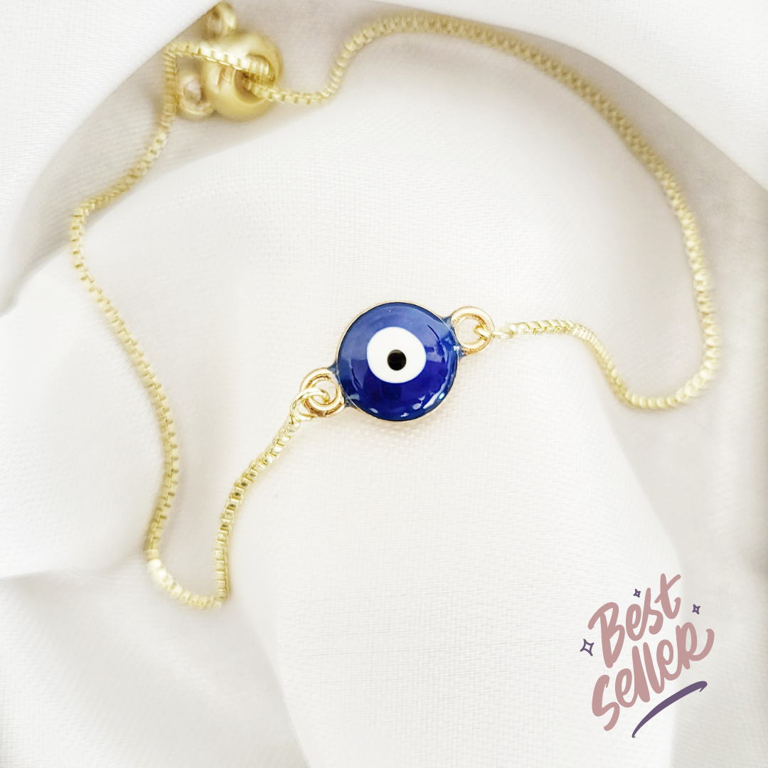 NAZAR | 14k Gold Evil Eye Bracelet for Luck & Protection | Blue Evil Eye Bracelet | Vintage Jewelry | Metaphysical Gift for Empaths