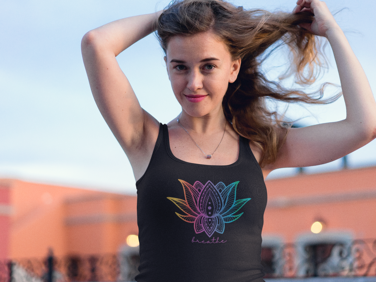 Just Breathe Yoga Tank Top | Rainbow Lotus Tank Top