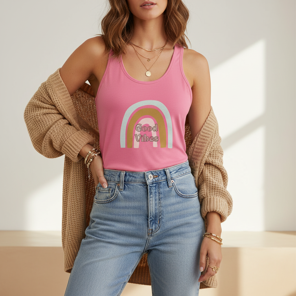 GOOD VIBES | Boho Rainbow Tank Top
