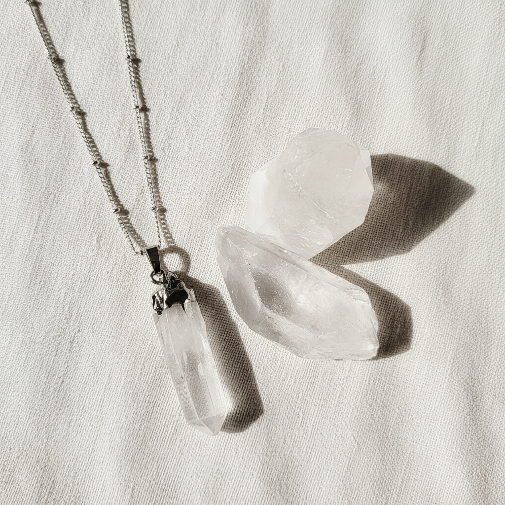 RAW CLEAR QUARTZ | 925 - Sterling Silver Beaded Satellite Gemstone Necklace