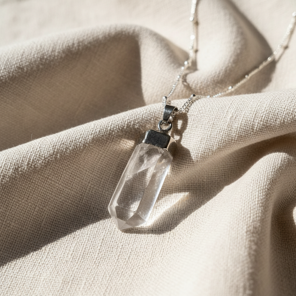 RAW CLEAR QUARTZ | 925 - Sterling Silver Beaded Satellite Gemstone Necklace