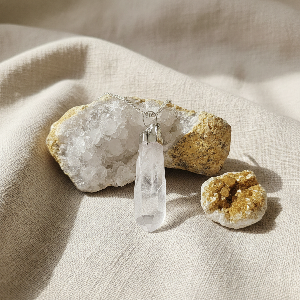 RAW CLEAR QUARTZ | 925 - Sterling Silver Beaded Satellite Gemstone Necklace