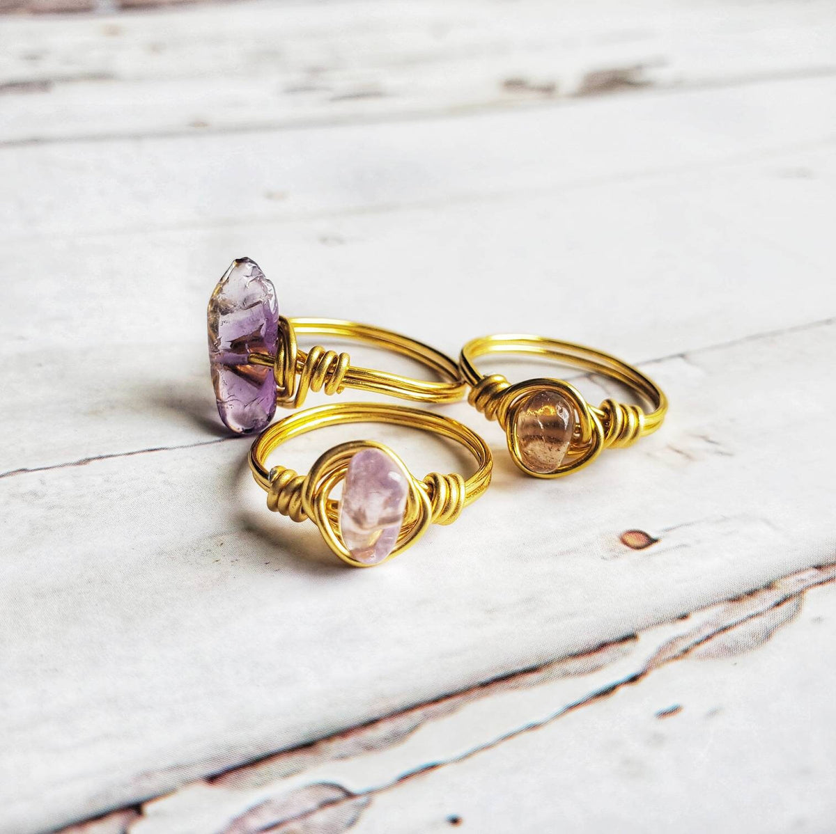 AMETHYST | Minimalist 18K Gold Handmade Wire-Wrapped Ring