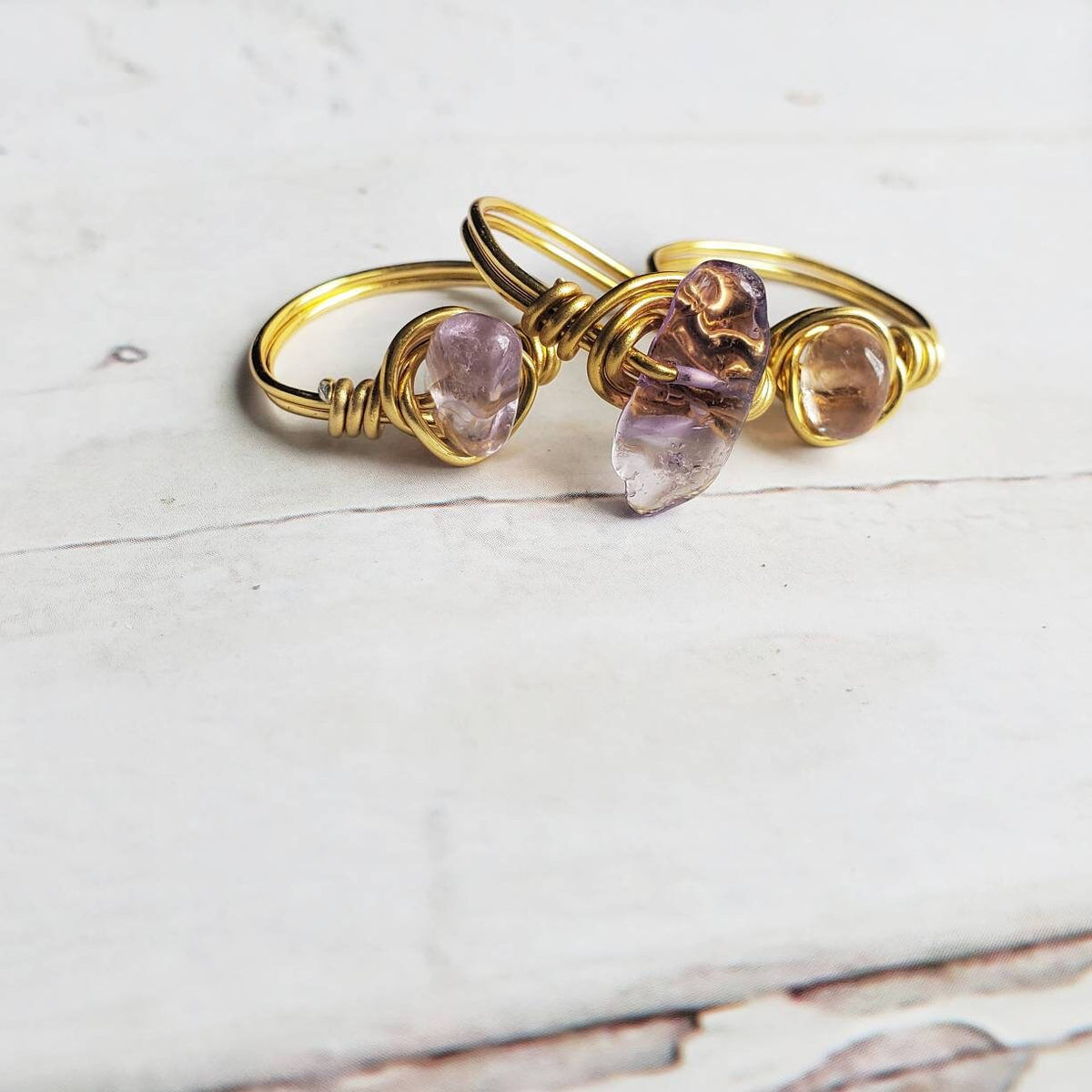 AMETHYST | Minimalist 18K Gold Handmade Wire-Wrapped Ring