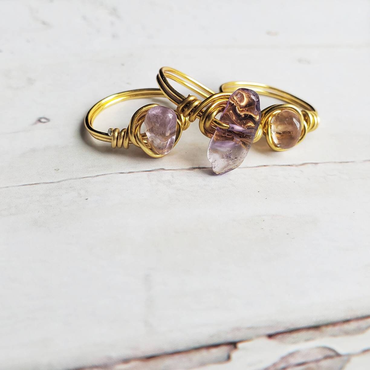AMETHYST | Minimalist 18K Gold Handmade Wire-Wrapped Ring