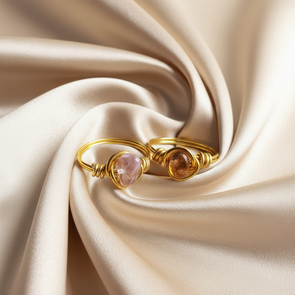 AMETHYST | Minimalist 18K Gold Handmade Wire-Wrapped Ring