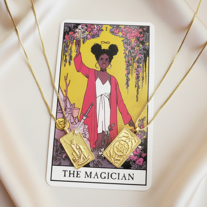 THE MAGICIAN Tarot Card  | 14K Gold Box Chain Pendant Necklace