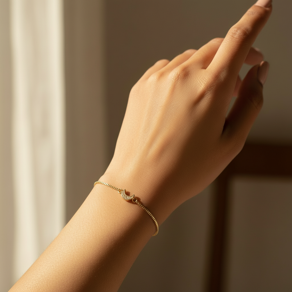 LUNA | 14K Gold Delicate Moon Bracelet | Celestial Crescent Moon Jewelry | Minimalist, Dainty Bracelet | Ankle Bracelet | Moon Phase Jewelry