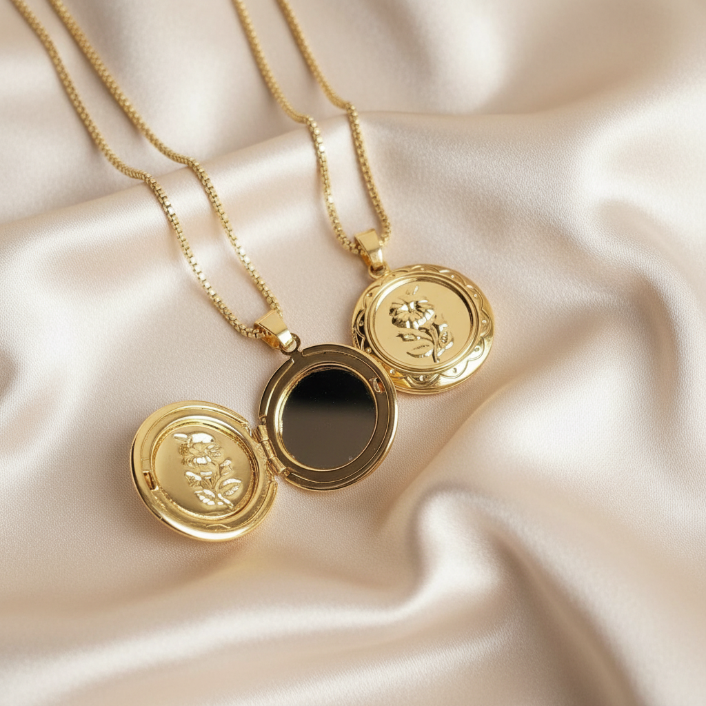 NOSTALGIA | 14K Gold Locket Floral Coin Necklace| Spiritual Jewelry for Women | Keepsake of Love, Intention &amp; Faith