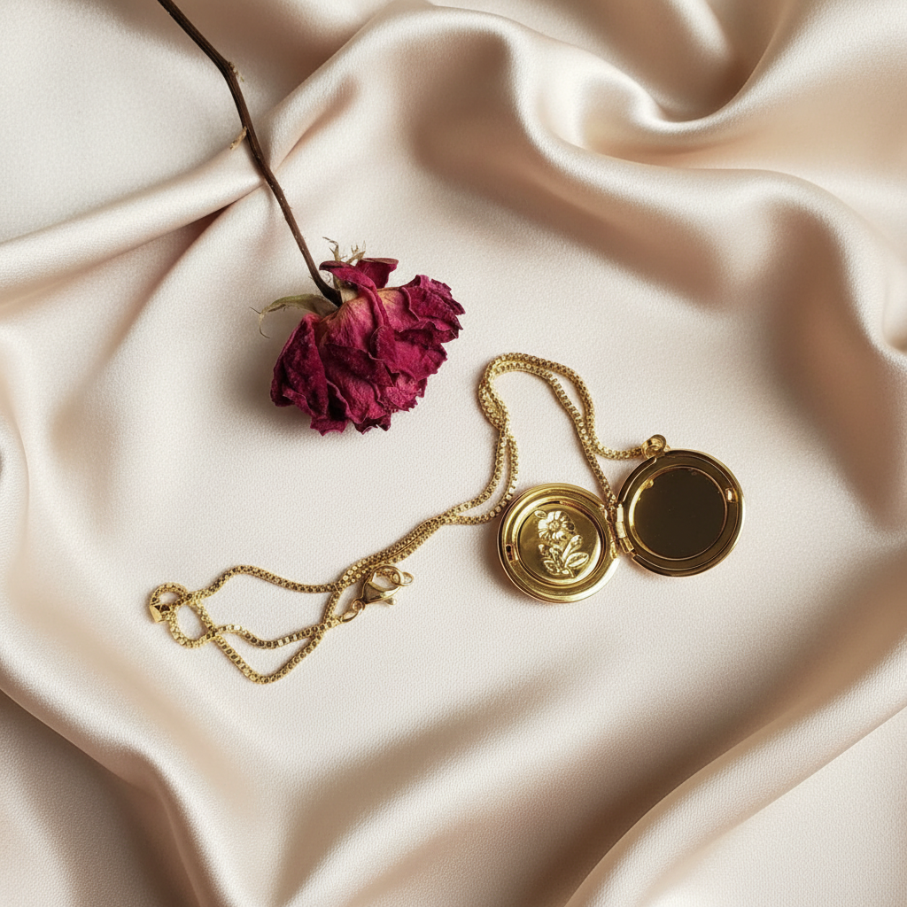 NOSTALGIA | 14K Gold Locket Floral Coin Necklace| Spiritual Jewelry for Women | Keepsake of Love, Intention &amp; Faith