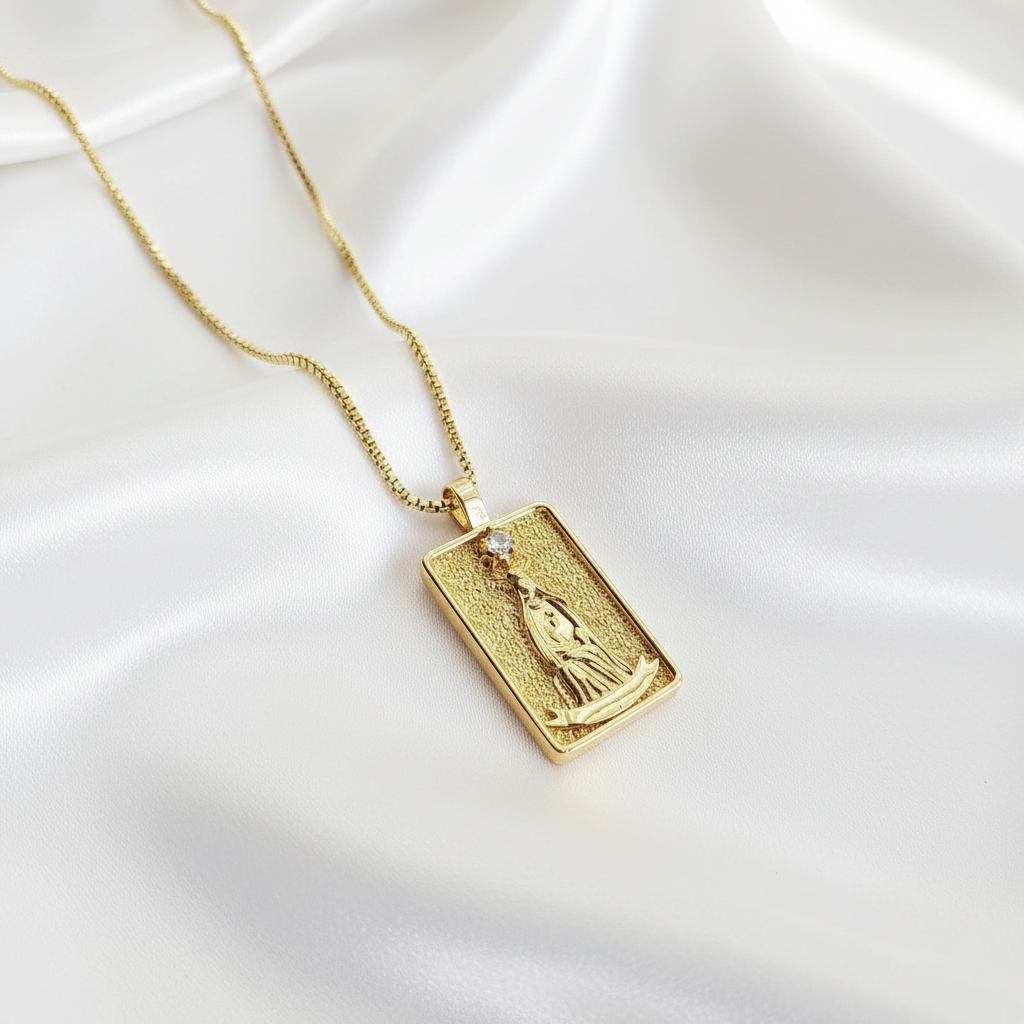 THE HIGH PRIESTESS 14k Gold Tarot Deck Card Necklace
