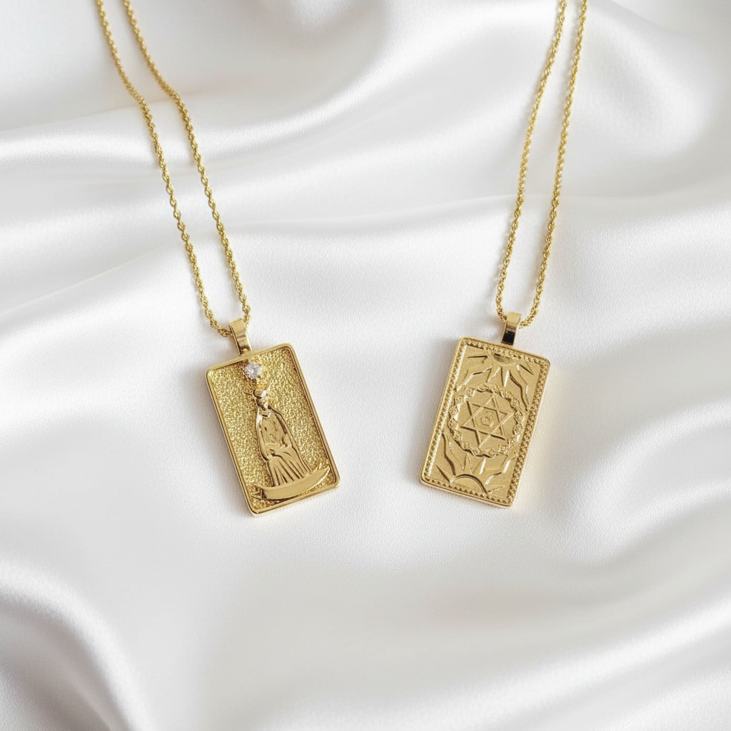 THE HIGH PRIESTESS 14k Gold Tarot Deck Card Necklace