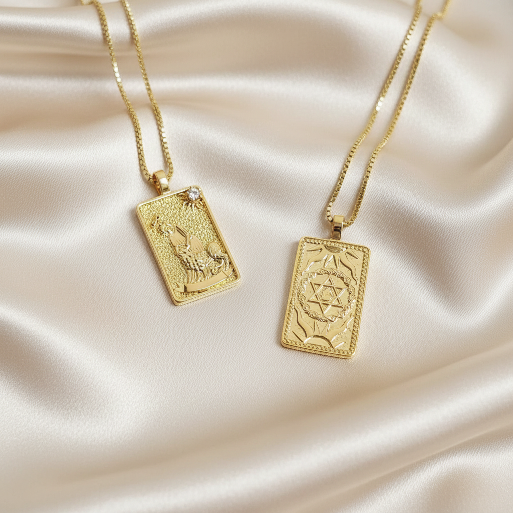 THE STRENGTH 14k Gold Tarot Deck Card Necklace