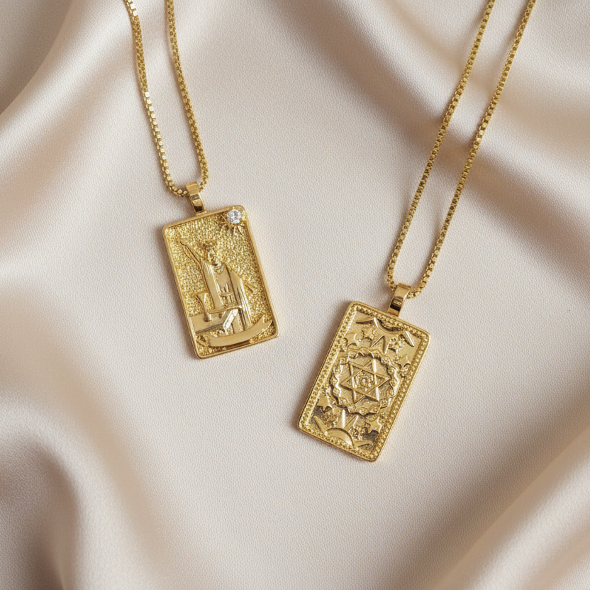 THE MAGICIAN Tarot Card  | 14K Gold Box Chain Pendant Necklace
