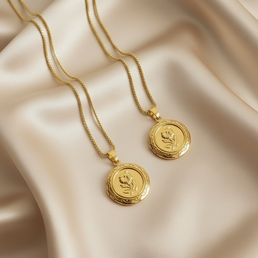 NOSTALGIA | 14K Gold Locket Floral Coin Necklace| Spiritual Jewelry for Women | Keepsake of Love, Intention &amp; Faith