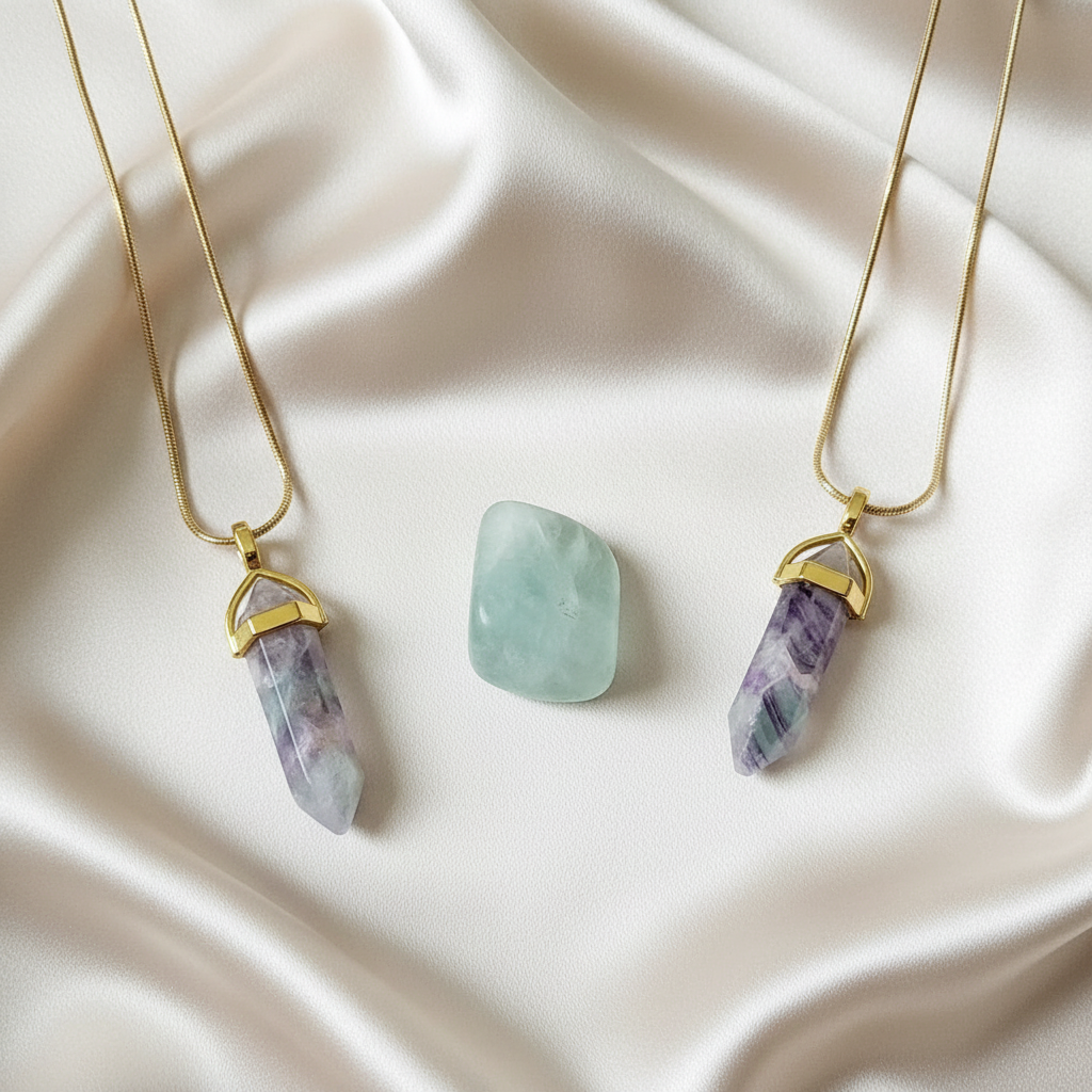Rainbow Fluorite 14k Gold Crystal Necklace