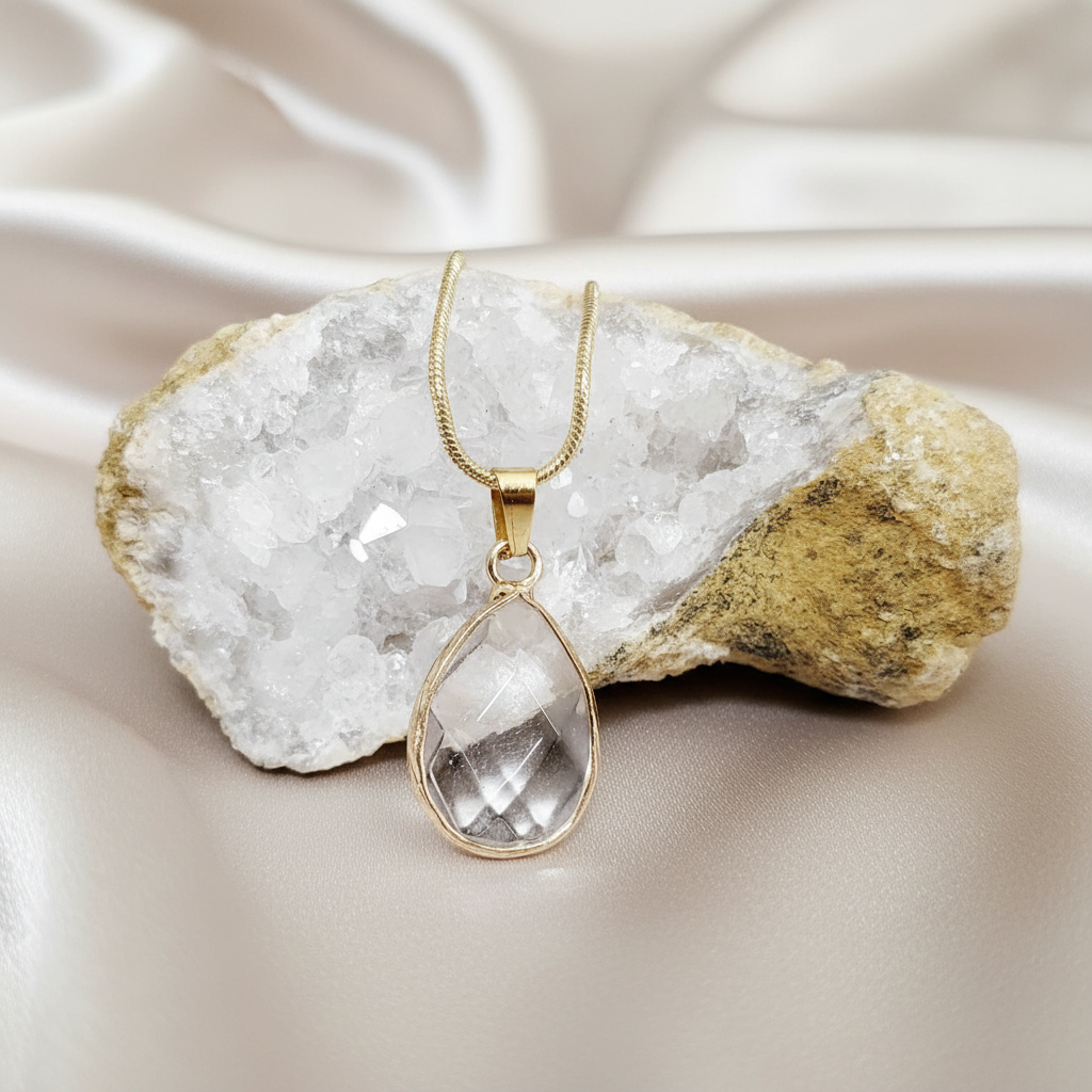 CLEAR QUARTZ | 14k Gold-Plated Snake Chain Crystal Necklace