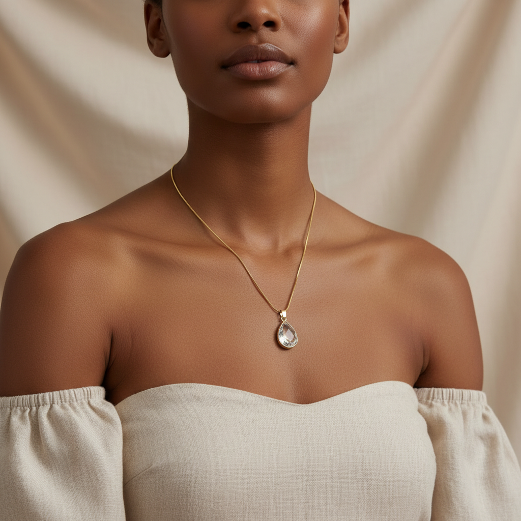 CLEAR QUARTZ | 14k Gold-Plated Snake Chain Crystal Necklace