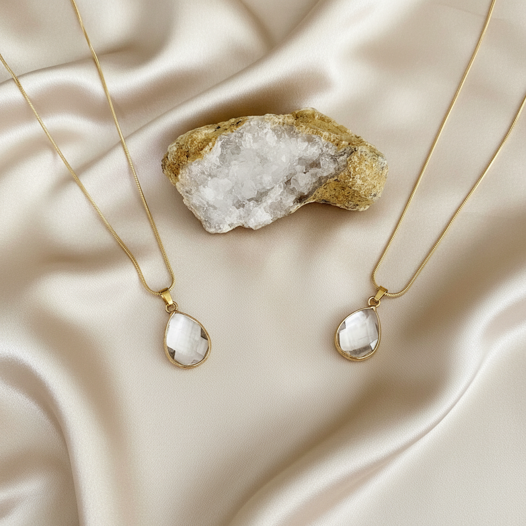 CLEAR QUARTZ | 14k Gold-Plated Snake Chain Crystal Necklace