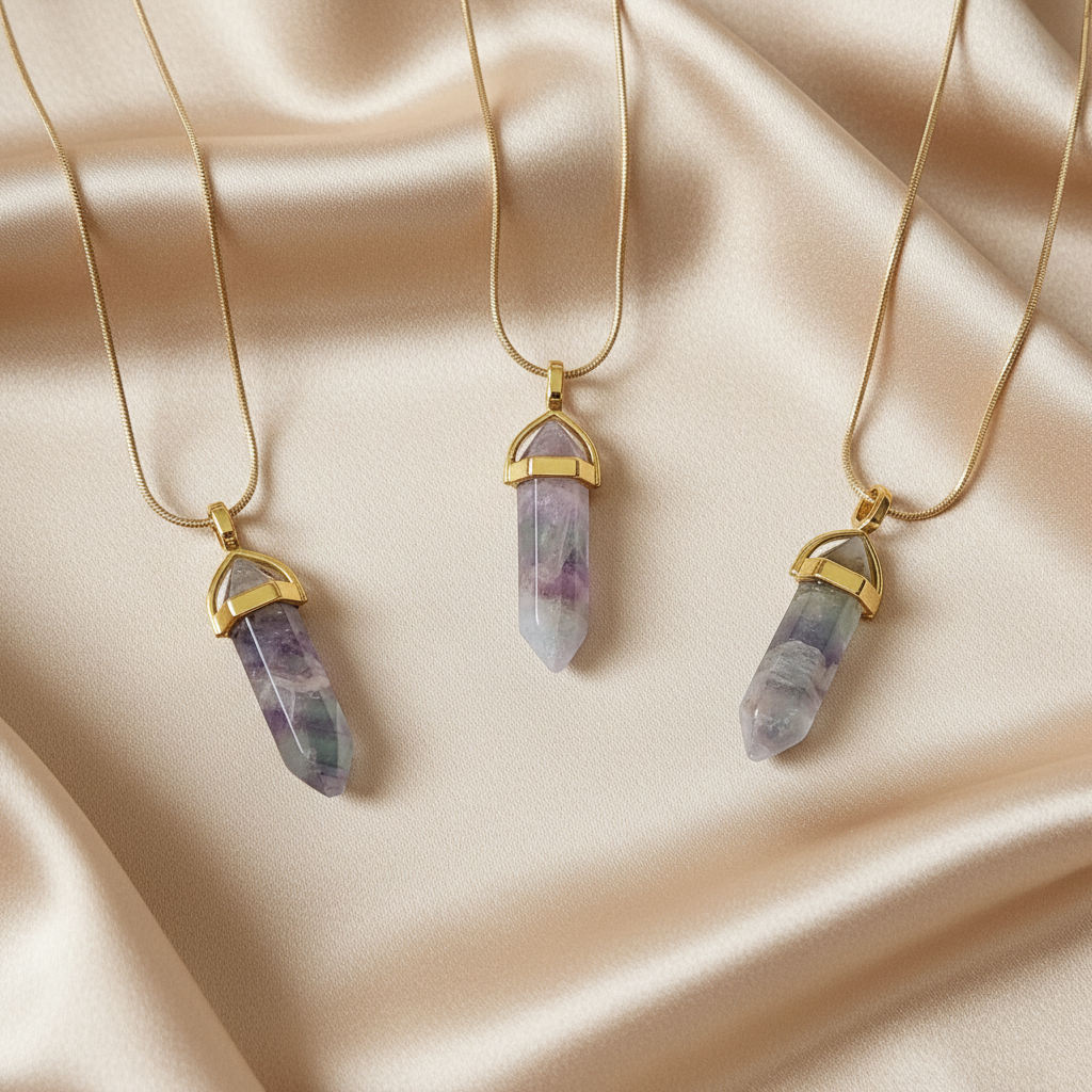 Rainbow Fluorite 14k Gold Crystal Necklace