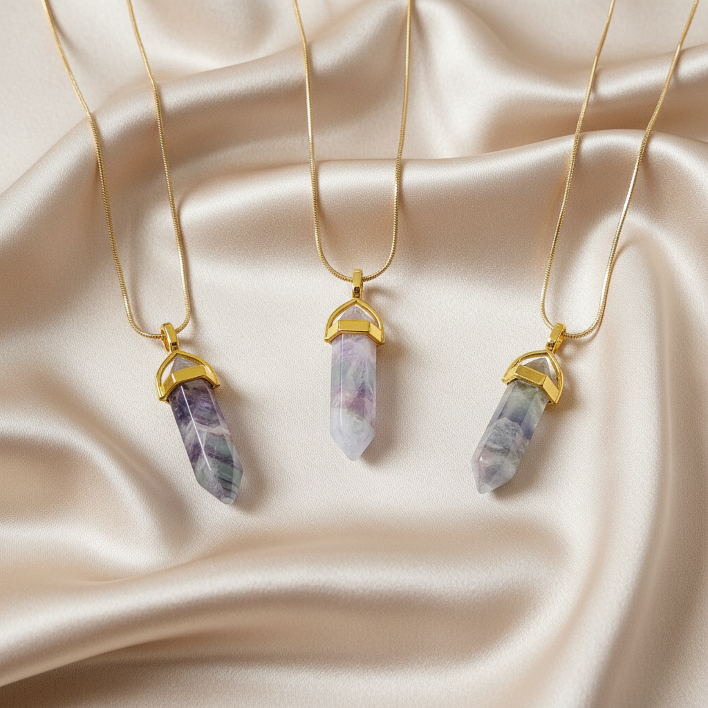 Rainbow Fluorite 14k Gold Crystal Necklace