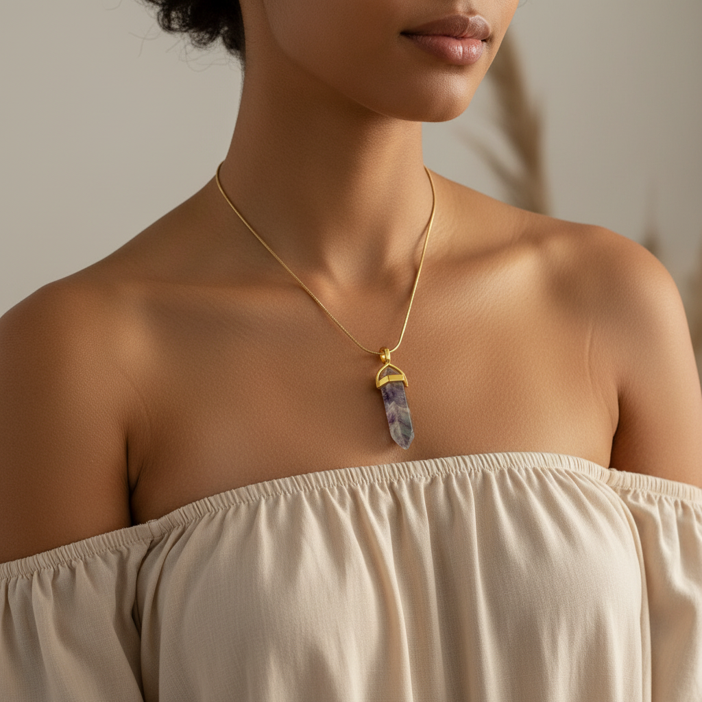 Rainbow Fluorite 14k Gold Crystal Necklace