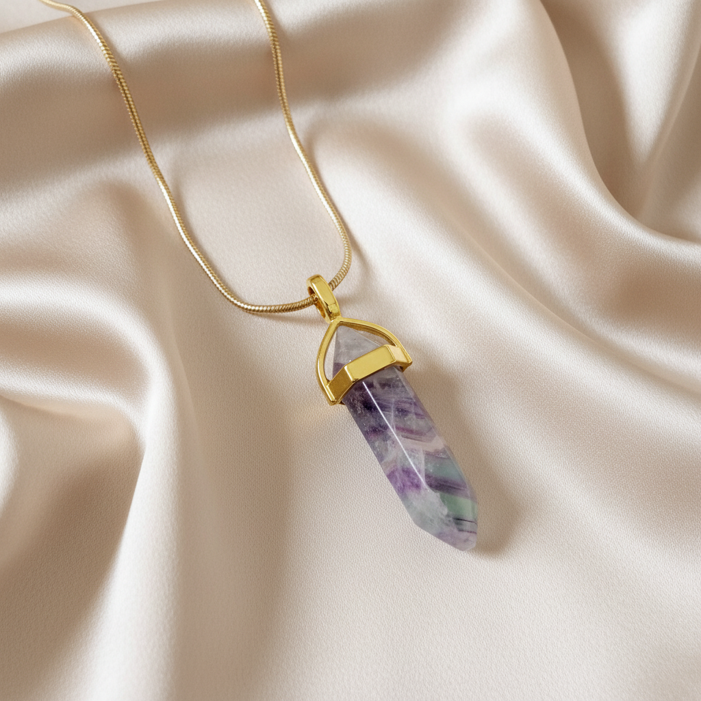 Rainbow Fluorite 14k Gold Crystal Necklace