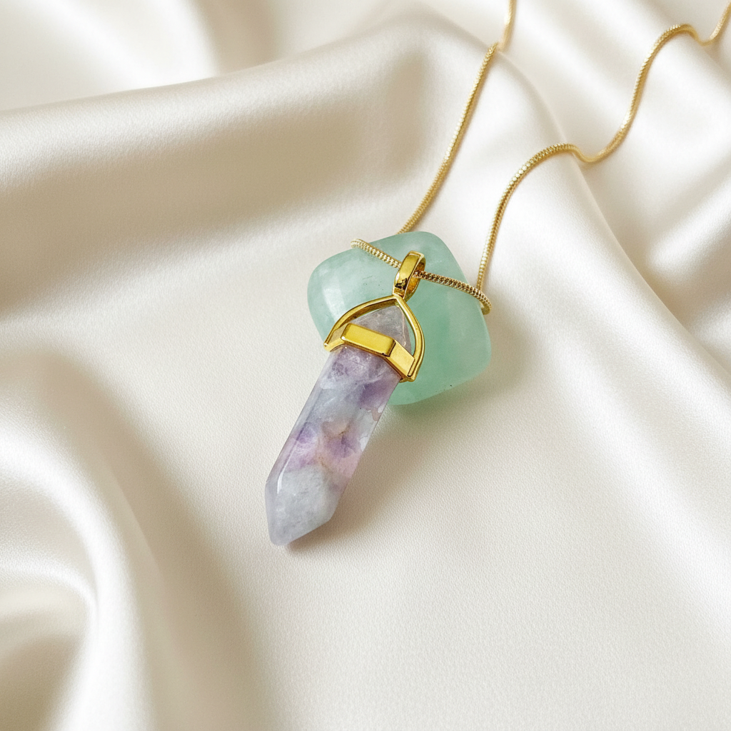 Rainbow Fluorite 14k Gold Crystal Necklace