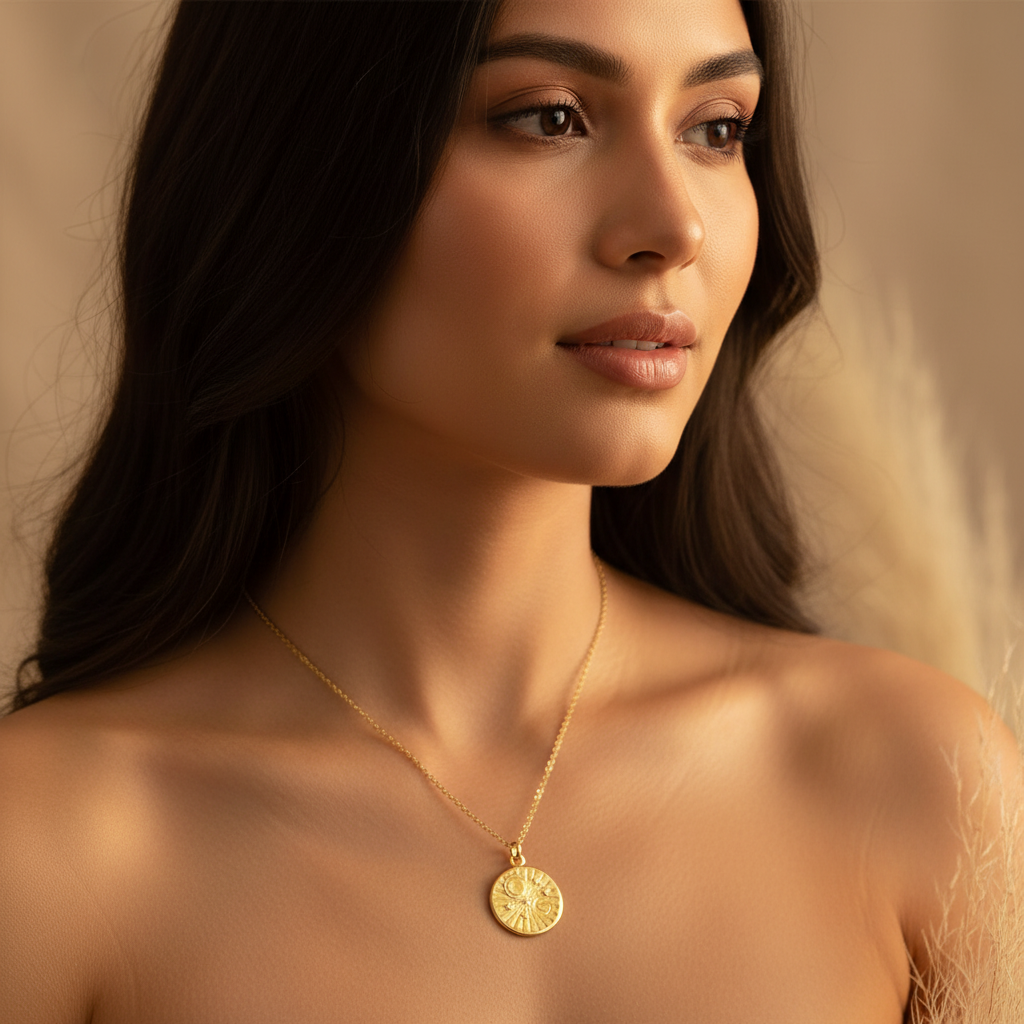 SUN &amp; MOON | 14K Gold Adjustable Cable Chain Pendant Necklace