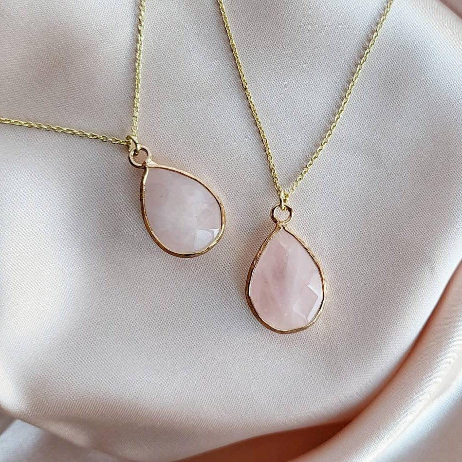 ROSE QUARTZ | 14K Gold Drop Crystal Pendant Necklace
