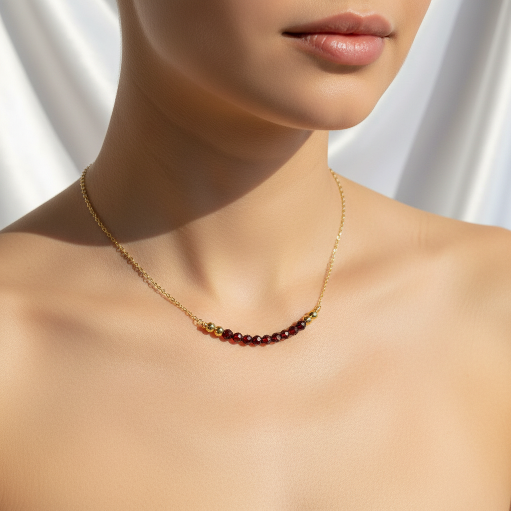 GARNET | 14K Gold Garnet Crystal Bar Necklace