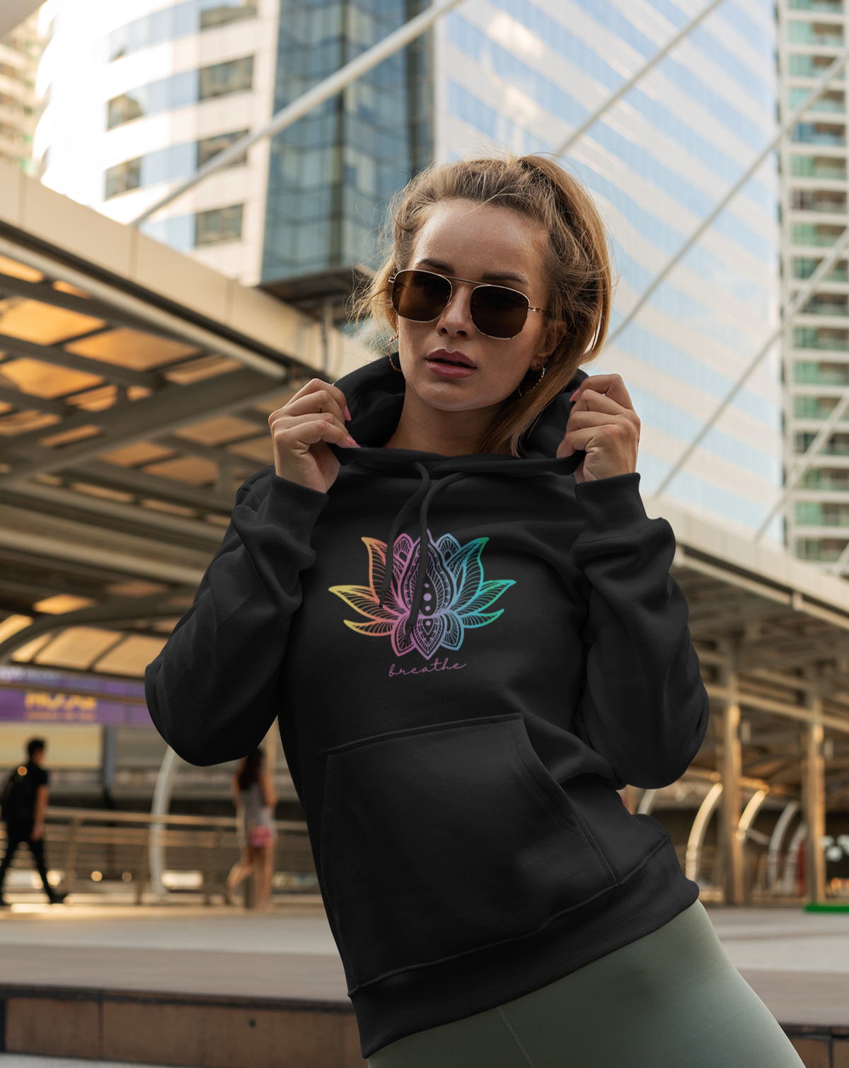 Just Breathe Yoga Hoodie | Rainbow Lotus Pullover