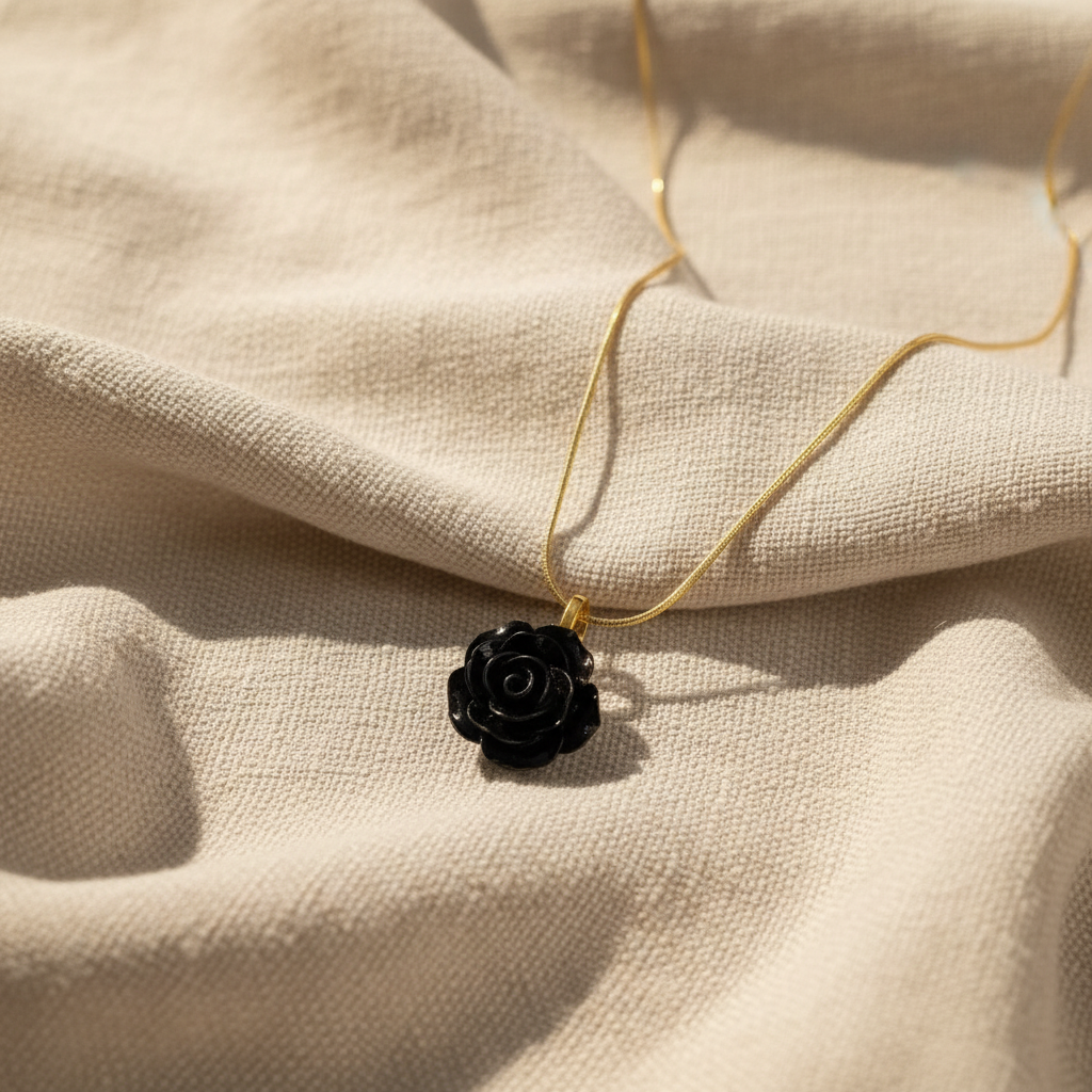 LILITH Black Rose Necklace, Gothic Rose Pendant, Dark Feminine Jewelry