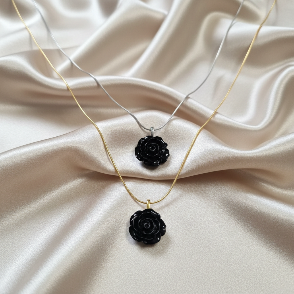 LILITH Black Rose Necklace, Gothic Rose Pendant, Dark Feminine Jewelry