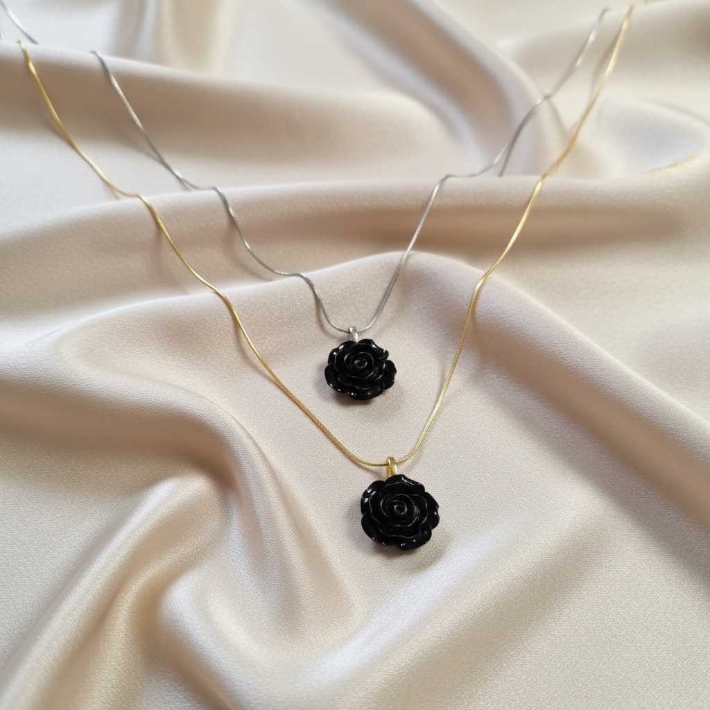 LILITH Black Rose Necklace, Gothic Rose Pendant, Dark Feminine Jewelry