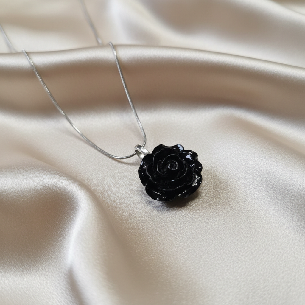 LILITH Black Rose Necklace, Gothic Rose Pendant, Dark Feminine Jewelry