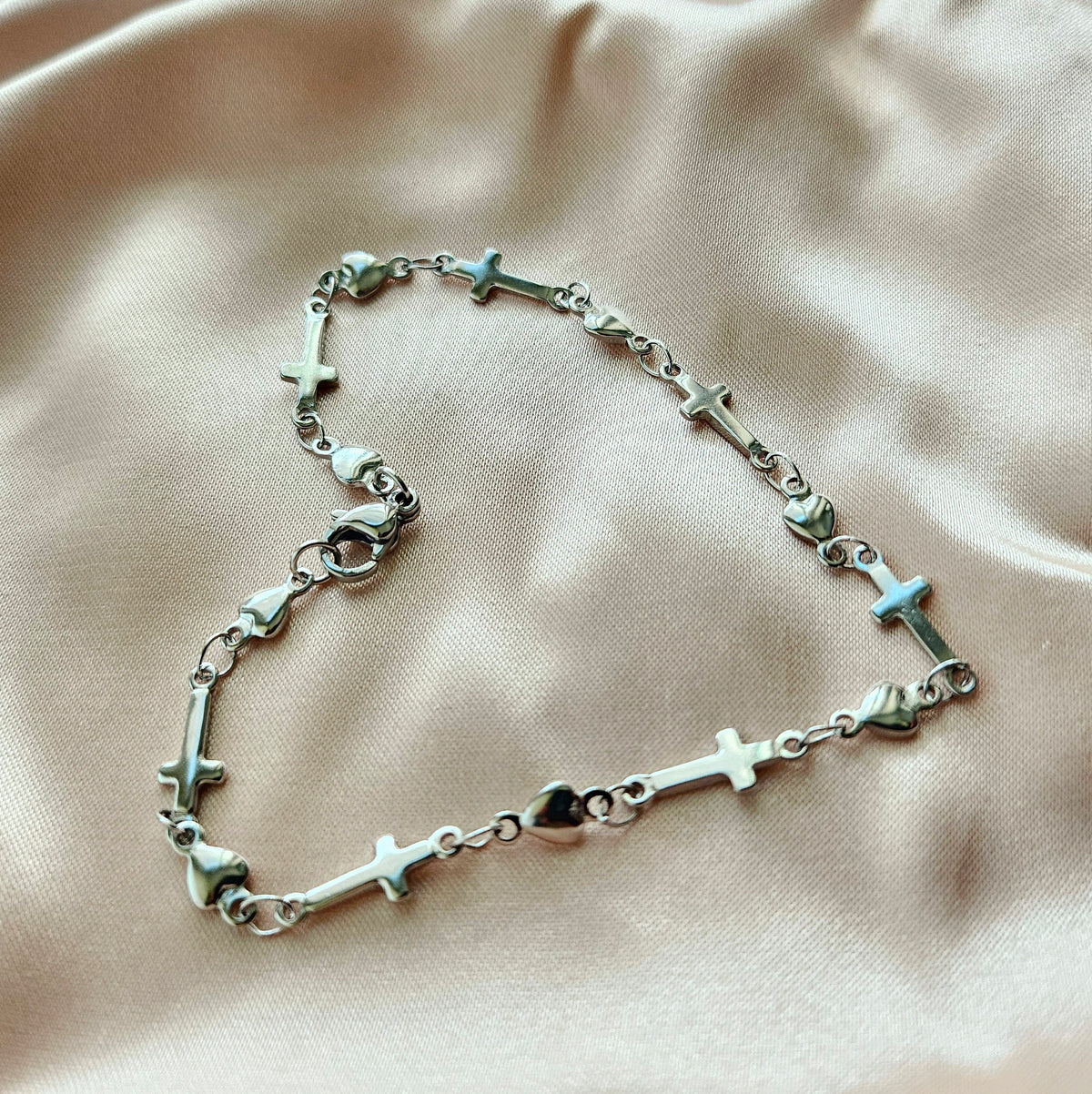 ETERNAL 925-Sterling Silver Cross &amp; Heart Bracelet | Faith Jewelry for Women | Symbol of Love, Hope &amp; Devotion