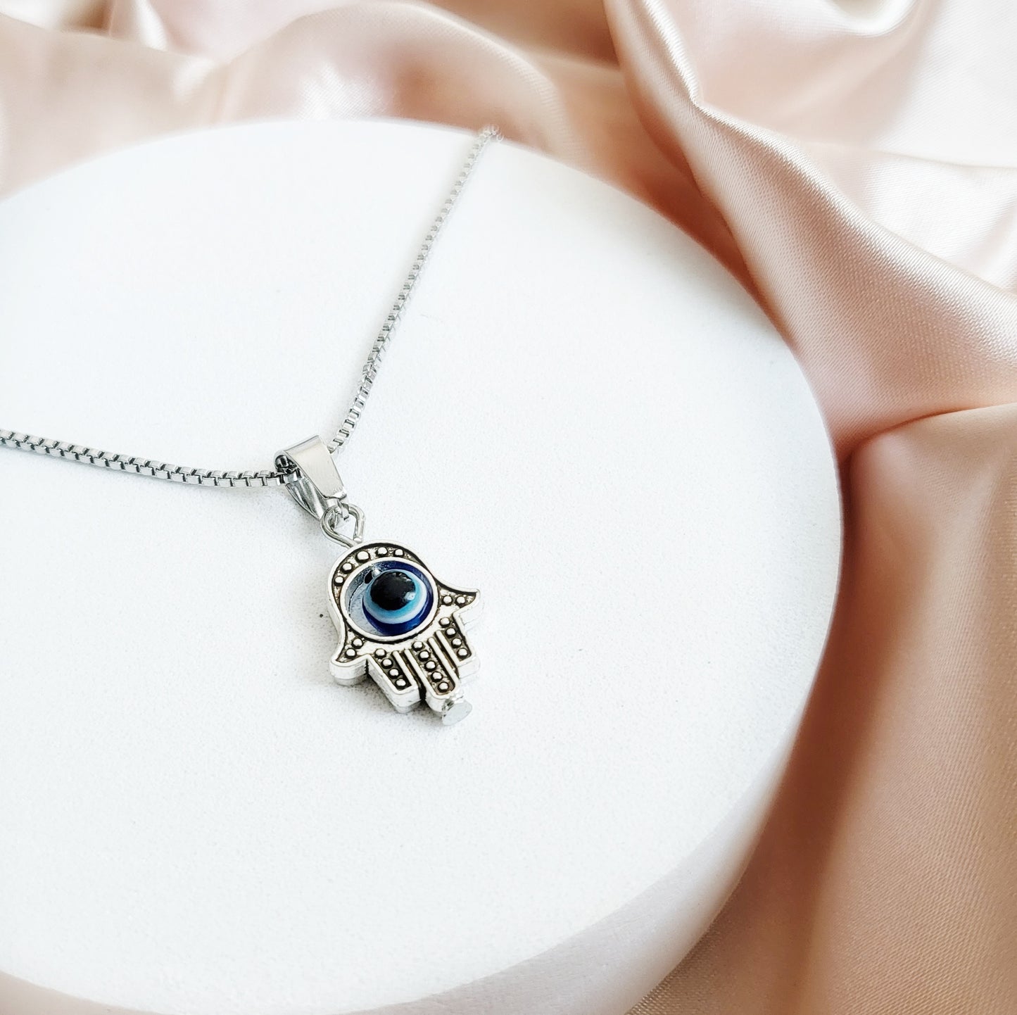 HAMSA | Spinning Hand of Hamsa Pendant Necklace | Sterling Silver Box Chain Necklaces | Evil Eye Jewelry | Silver Jewelry Set Gift for Her