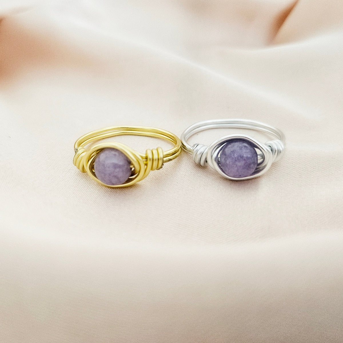 Angelite | Minimalist 18K Gold Handmade Wire-Wrapped Ring