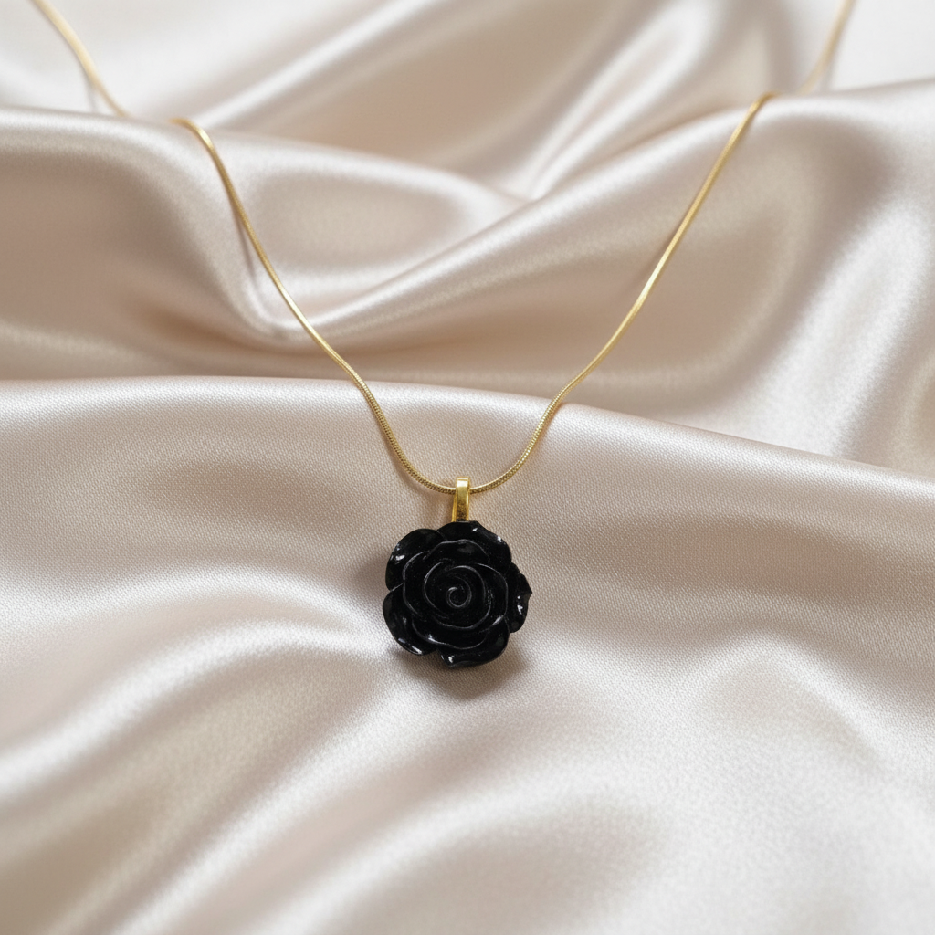 LILITH Black Rose Necklace, Gothic Rose Pendant, Dark Feminine Jewelry