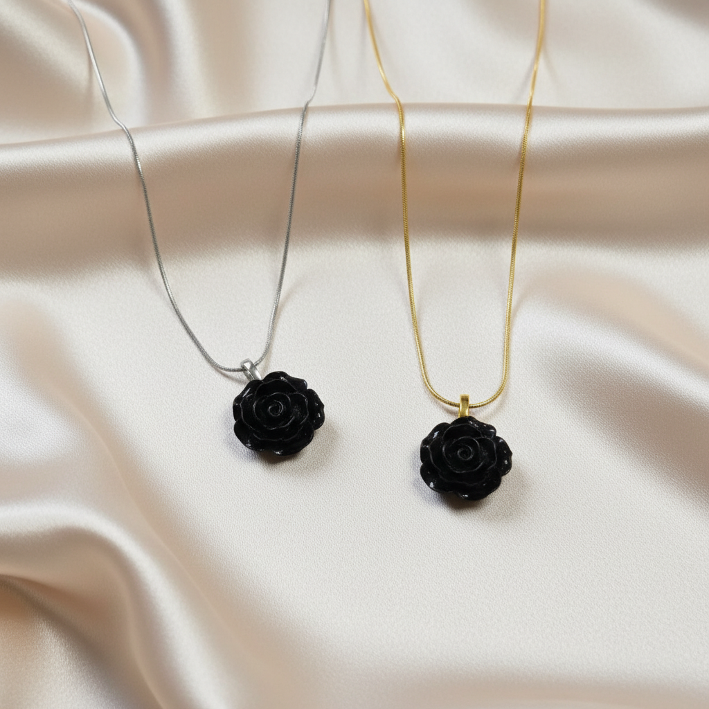 LILITH Black Rose Necklace, Gothic Rose Pendant, Dark Feminine Jewelry