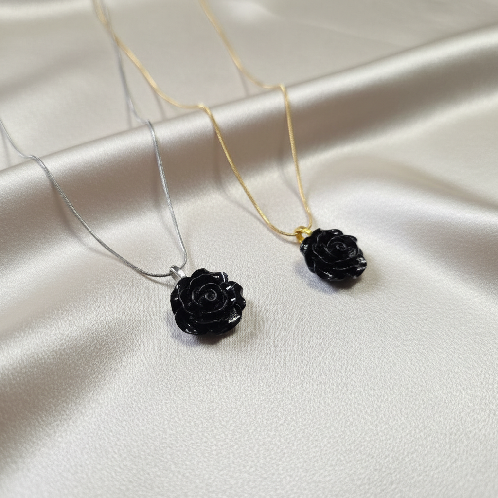 LILITH Black Rose Necklace, Gothic Rose Pendant, Dark Feminine Jewelry