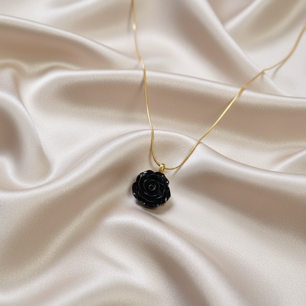 LILITH Black Rose Necklace, Gothic Rose Pendant, Dark Feminine Jewelry