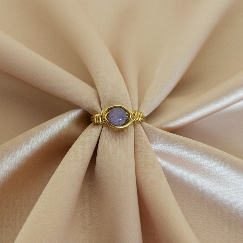Angelite | Minimalist 18K Gold Handmade Wire-Wrapped Ring